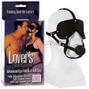 Плотная маска на глаза с кляпом в едином ансамбле LOVER\'S HEADGEAR с фиксацией на голове черного цвета 