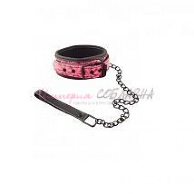 Ошейник collar with leash с поводком розового цвета